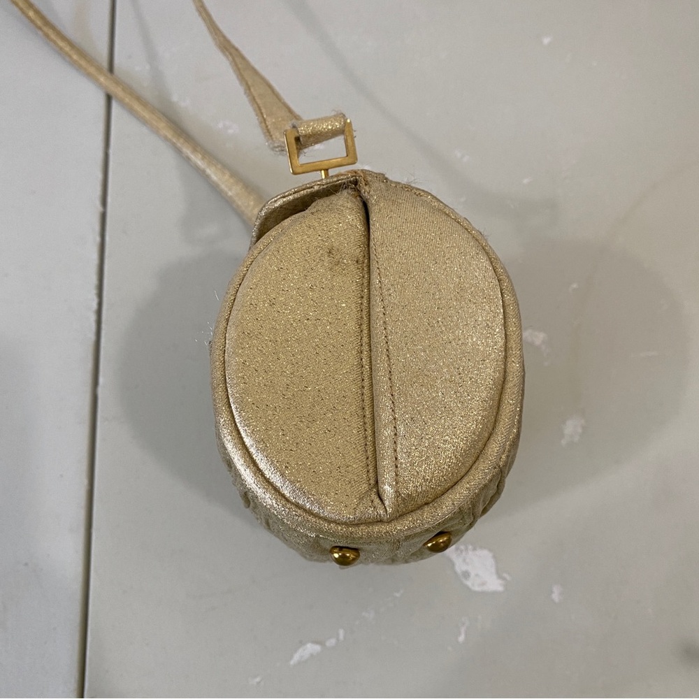 VINTAGE 1960s Lou Taylor gold ruched mini small cocktail bag w/ built in MIRROR - Picture 5 of 15